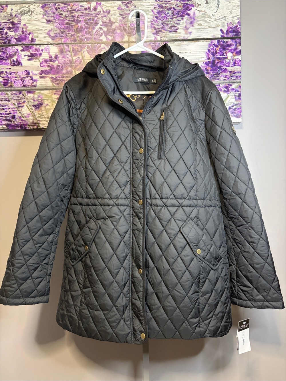 Lauren Ralph Lauren Black Quilted Hooded Puffer Coat Size XXL NWT